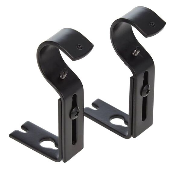AmazonBasics Adjustable Curtain Rod Wall Bracket Hooks Set of 2 Black - Picture 1 of 6